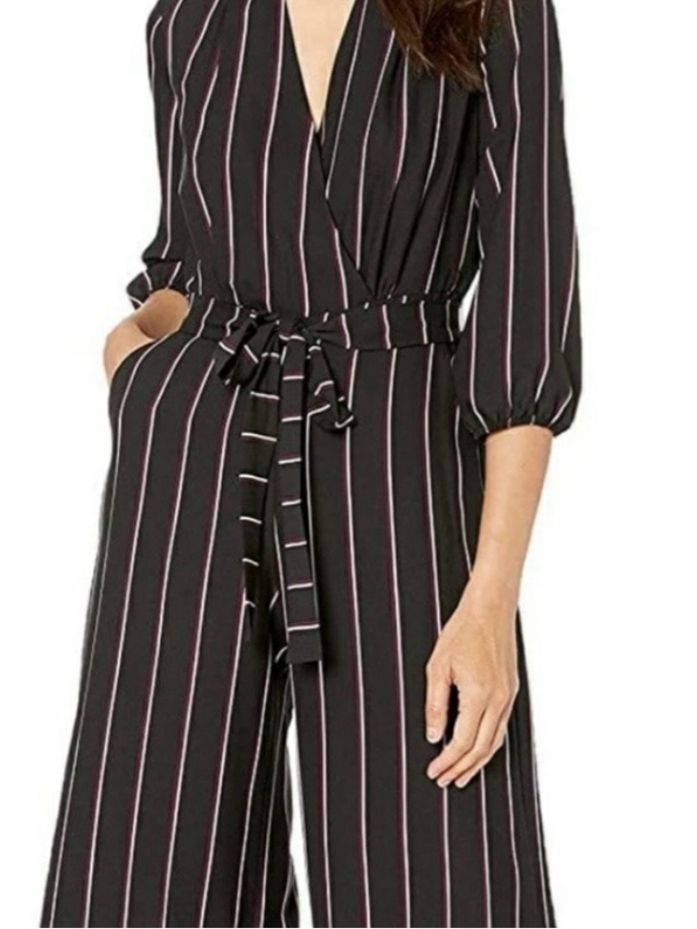 Lane Bryant wide-leg black jumpsuit. White &  Burgundy Stripes. Women’s Size 14.